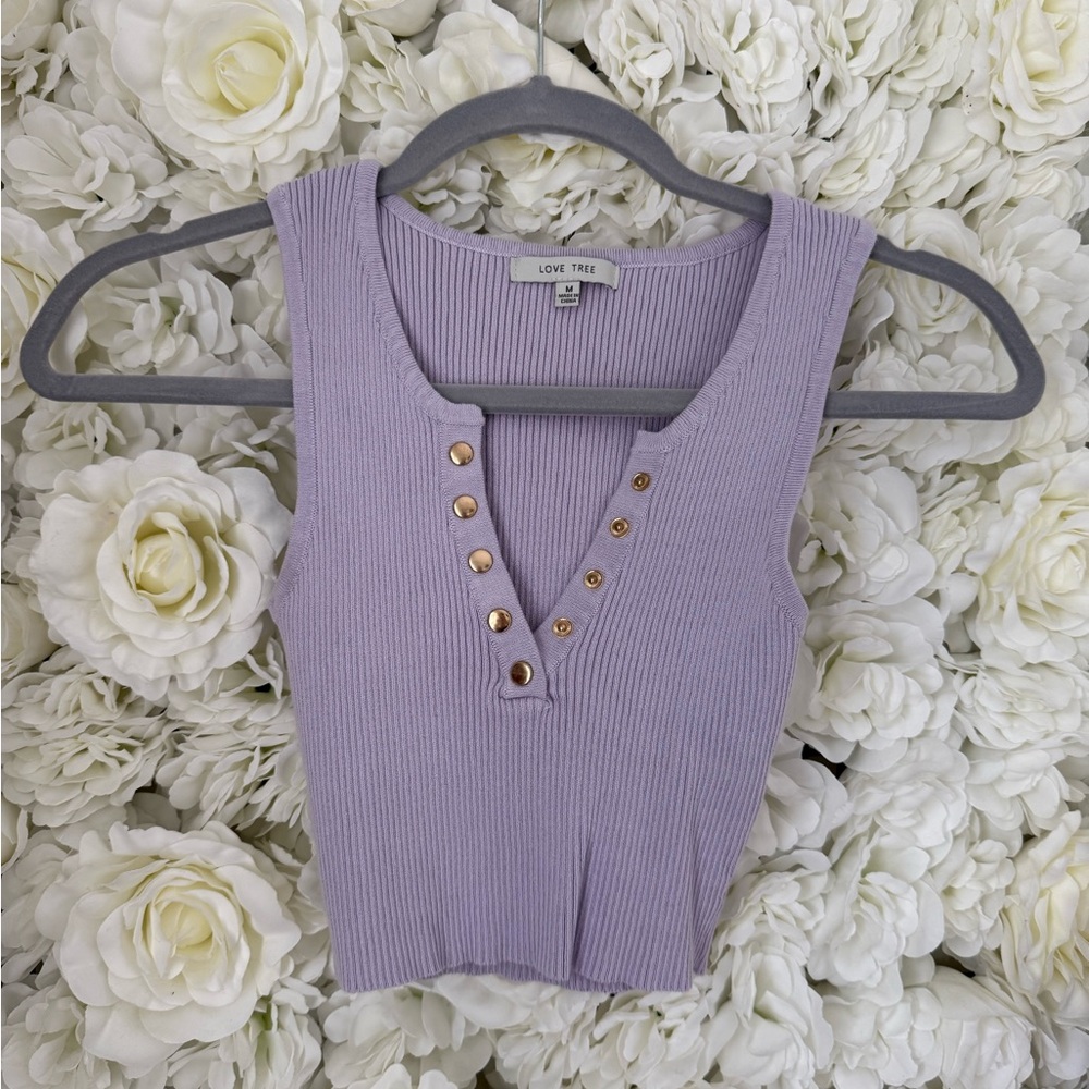 Love Tree Lavender Ribbed Tank with Button Accents
